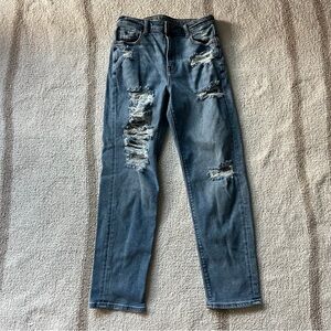 medium wash ripped stretch mom jeans from American eagle